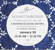 Sashiko Embroidery + Mug Rug Workshop at Alwan Salma Sashiko Embroidery + Mug Rug Workshop at Alwan Salma
